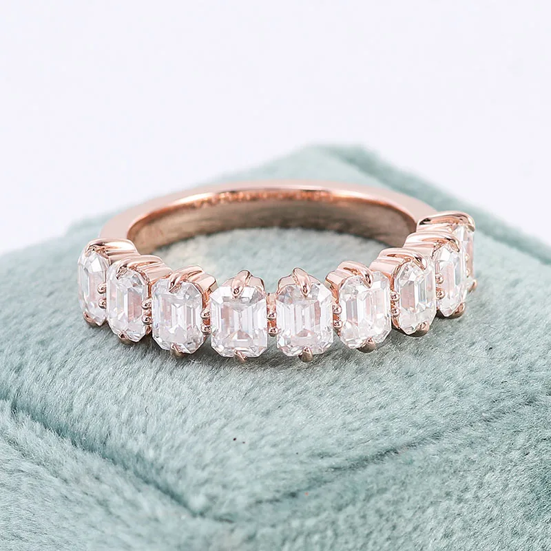 Provence 10K/14K/18K Moissanite Half Eternity Rings for Women Luxury Jewelry D Color Emerald Cut Wedding Rings GRA Certificate