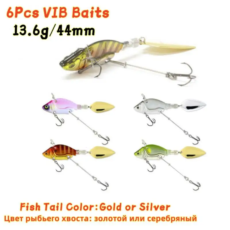 6 יחידות שוקע מתכת שוקע ויבי רטט פיתיון ספינר כף דיג מפתה 13.6g 4.4 גרם ס מ ג 'יגס טראוט דיג פיתיונות קשה