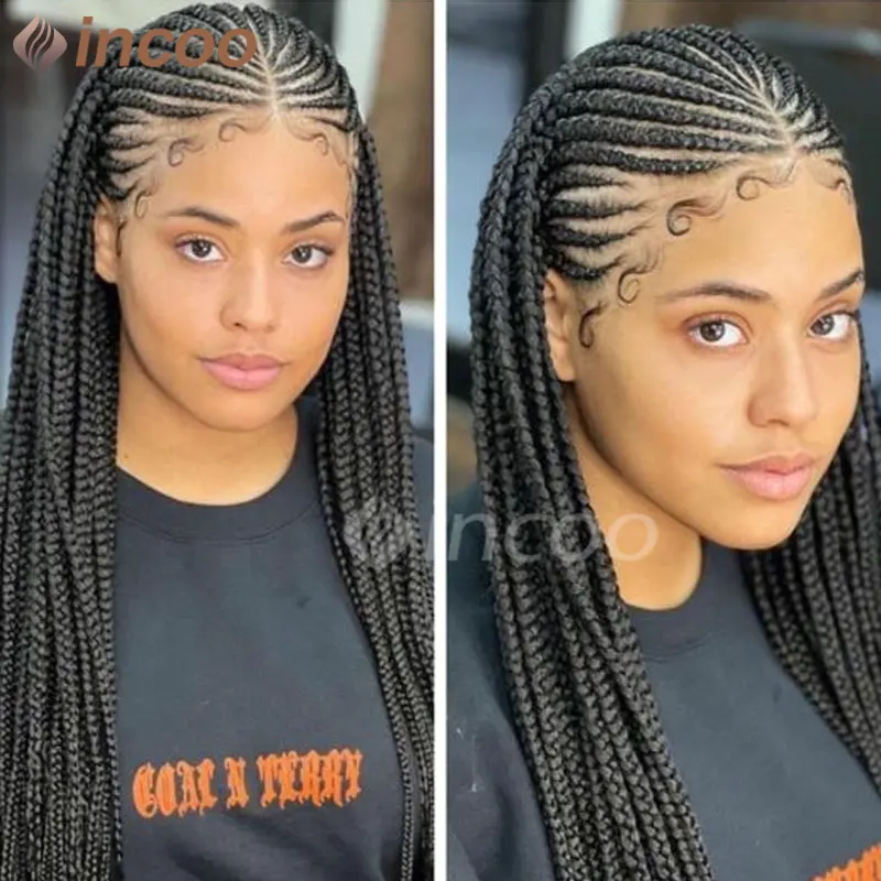 Jumbo Braided Wigs Synthetic Full Lace Front Wig Cornrow Braids Wig 36