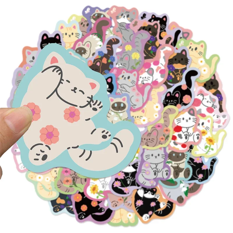 50 Stück Bunte Cartoon-Katzen-Aufkleber Kawaii Wasserfeste Vinyl-Sticker Niedliche Katzen-Vinylaufkleber für Wasserflaschen Laptop Gepäck