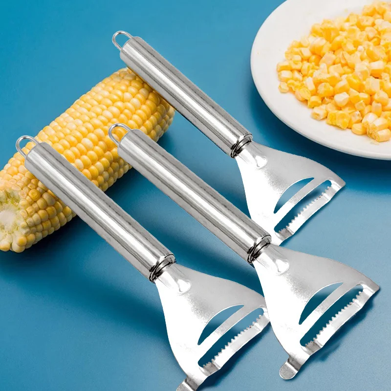 3PCS Stainless Steel Thresher Corn Slicer Peeler Kitchen Household Corn Cutter Fishing and Corn Peeling Practical Kitchen Tools