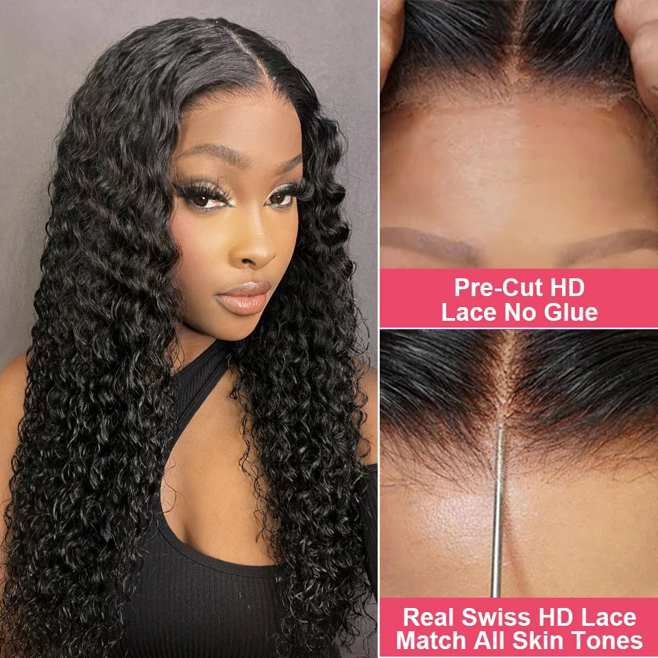 Deep Wave 13x6 HD Lace Frontal Wig Glueless Wig Human Hair Brazilian Curly Lace Front Human Hair Wigs For Women Preplucked 200%