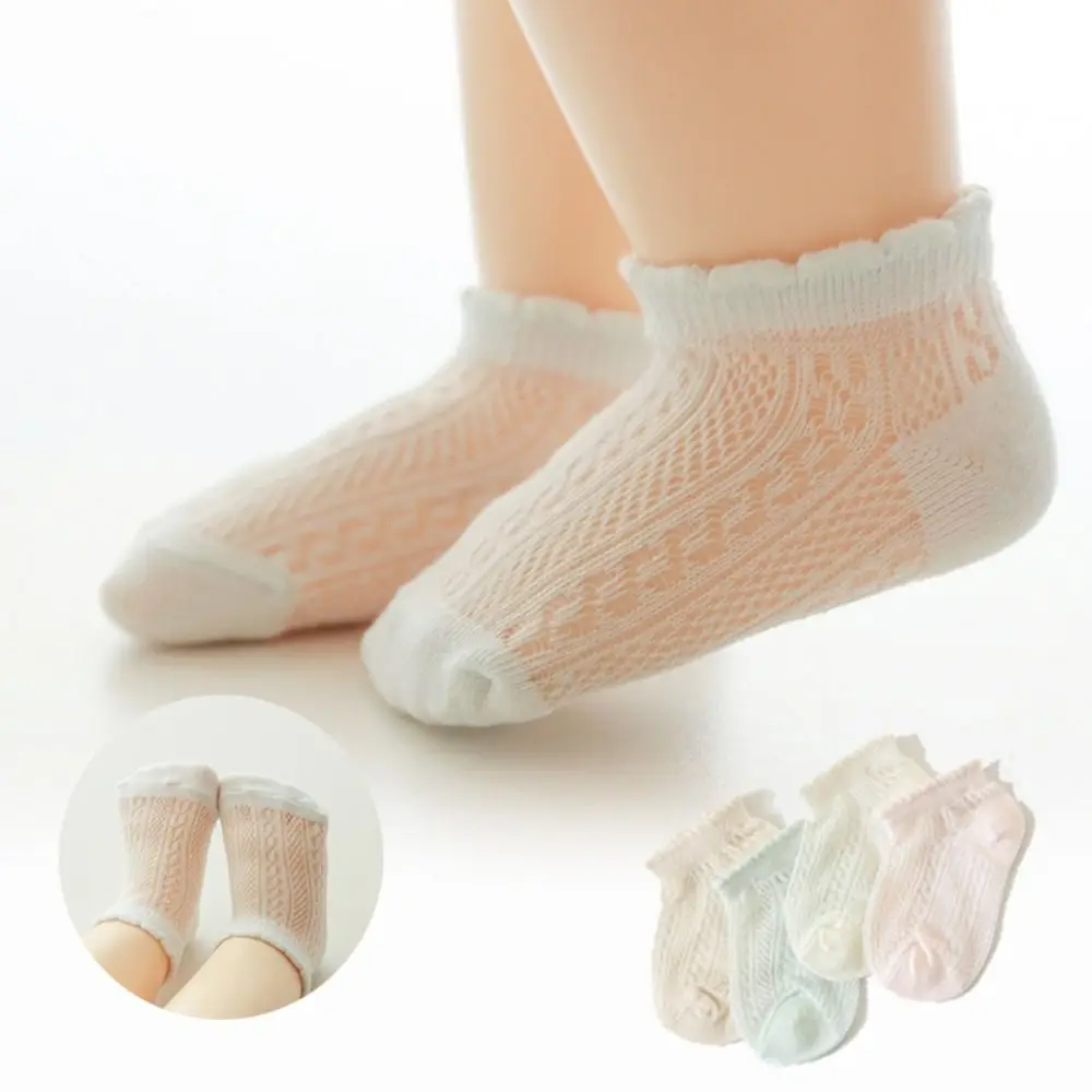 4Pairs Sweet Cotton Baby Ruffle Socks Hollow Non-slip Mesh Tube Socks Newborn Infant Toddle Short Socks Baby Girl