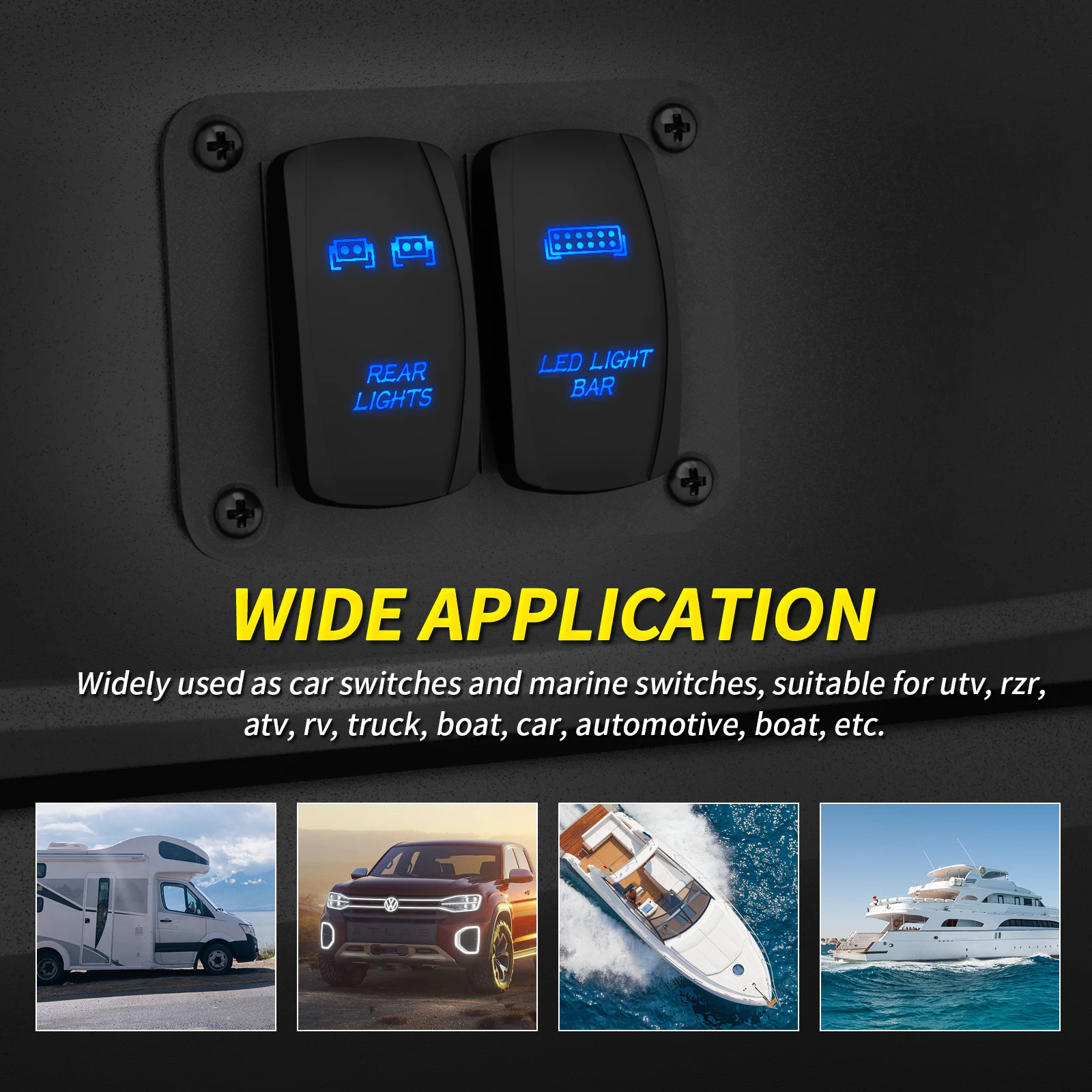 مفتاح شريط إضاءة LED ومفتاح تبديل الضوء الخلفي تشغيل/إيقاف الليزر مقاوم للماء البحرية 12 فولت 5 دبوس مفتاح الروك المضاء باللون الأزرق لقارب السيارة