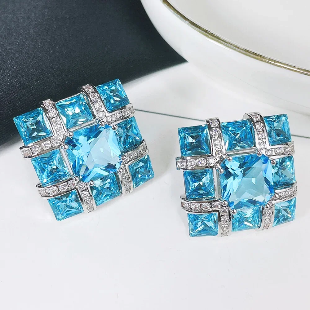 

Soramoore Fashion Gorgeous Square Crystal Earrings For Women Wedding Party Shiny Full CZ Earrings Fashion Jewelry High Quality