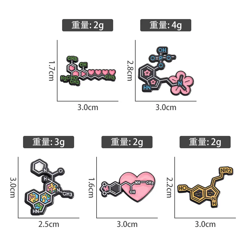 Chemical Molecular Formula Brooch Interesting Biological Gene RNA Letter Element Metal Badge Small Gift Wholesale Cap Pins Lapel