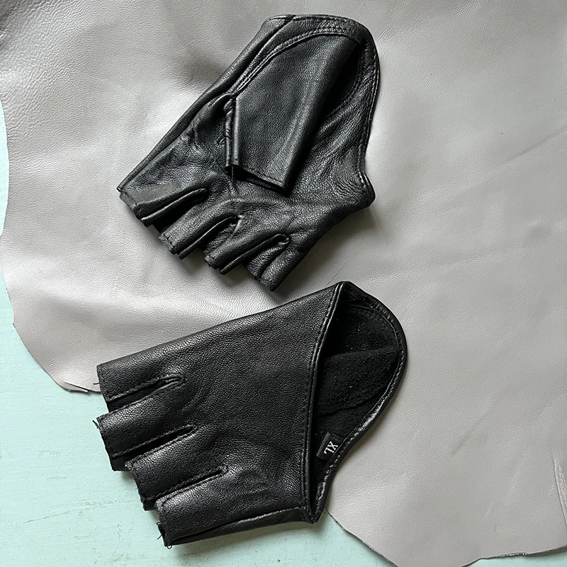 Women's characteristics of black sheepskin half-finger gloves, pure sheepskin material unlined ultra-short fingerless motorcycle