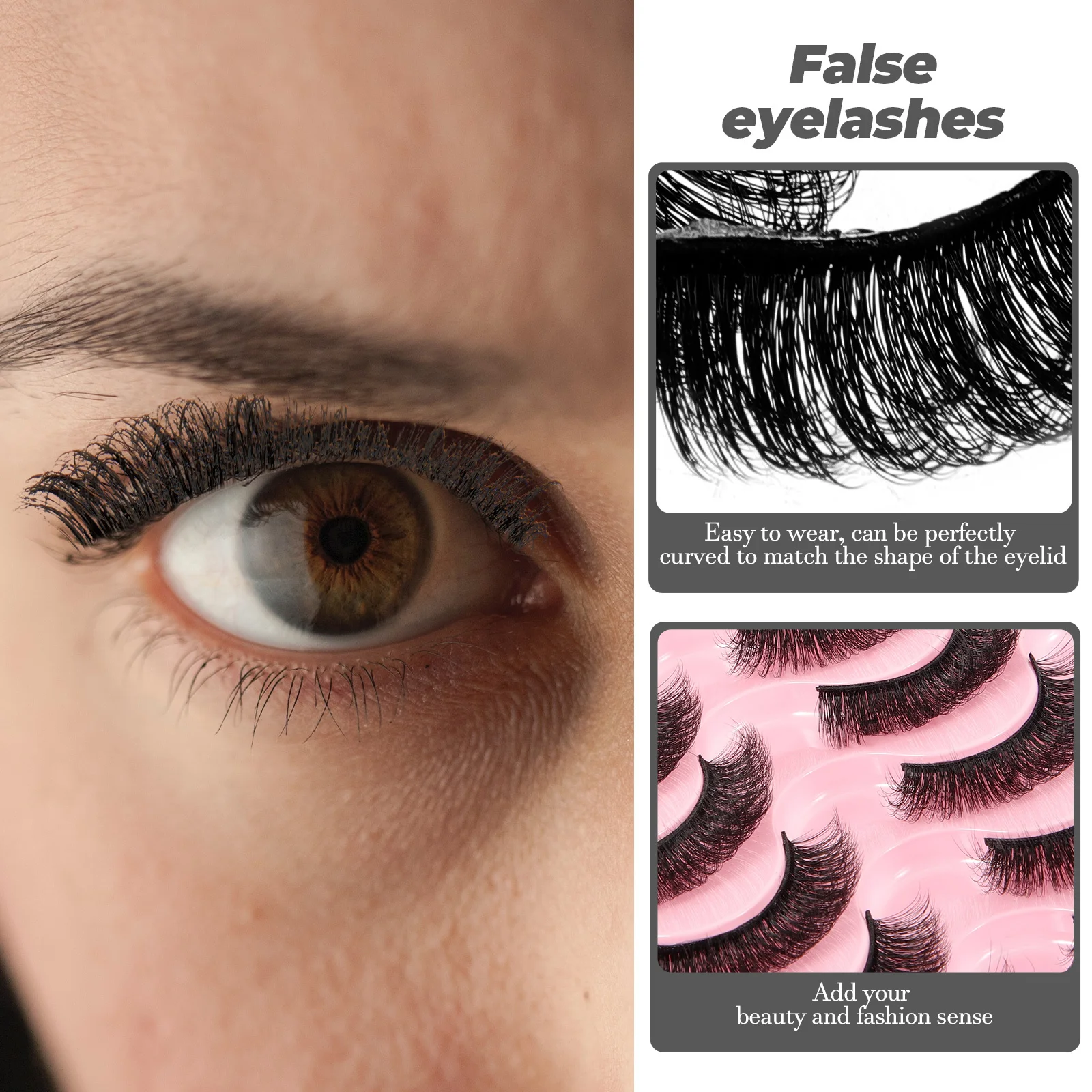 

10Pairs 7D Curved Fake Eyelashes Easy Apply Classic Design for Dating Night Vacation Ball Women's Fashion Beauty Gift Lashes