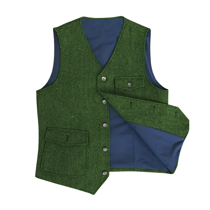 

Men Vest Herringbone Tweed Waistcoat Suit for Men Male Classic Mens Vest Black Business Man Dress Tweed Suits Formal Clothing
