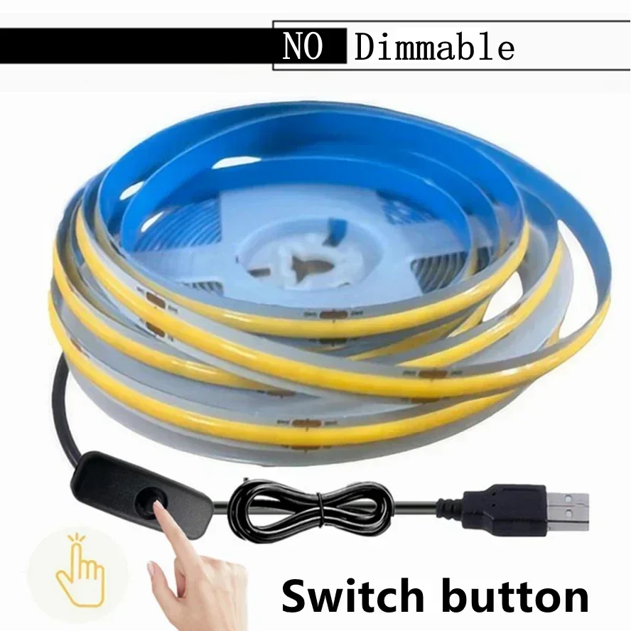 Superheldere USB DC 5V COB LED-striplicht 1m 2m 3m 4m 5m met handscan / dimbare aanraaksensorschakelaar / drukschakelaar 320 LEDs / m