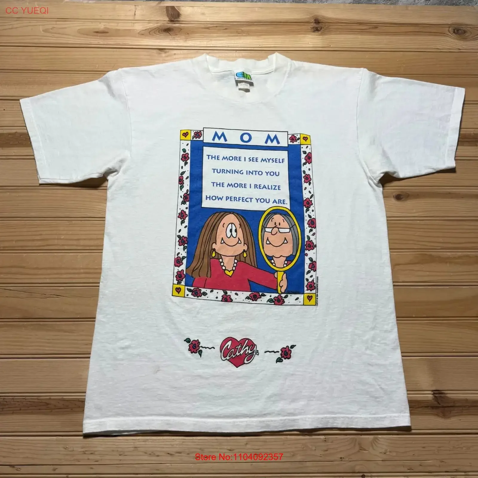 Camiseta vintage estilo kitsch del 90, con estampado de cómic de Cathy y poema de mamá, para el Día de la Madre, talla grande de EE. UU., con gráfico lavado vintage, elástica, estilo moda para hombre.