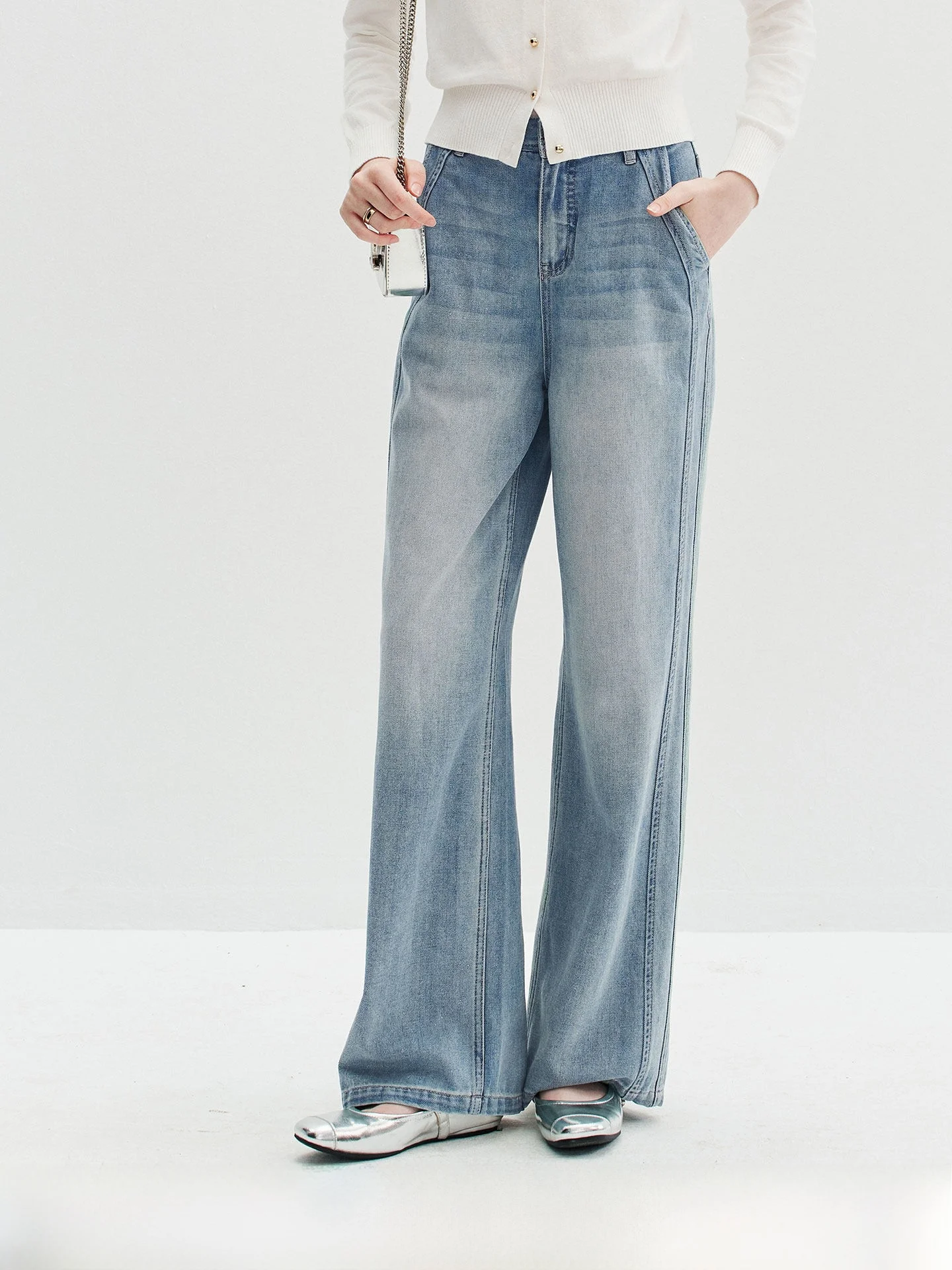 Retro Gradient Blue Straight Leg Jeans Casual Women's Autumn Fashion Tiantai Flash Powder Jeans Comfortable Cotton Polyester ...