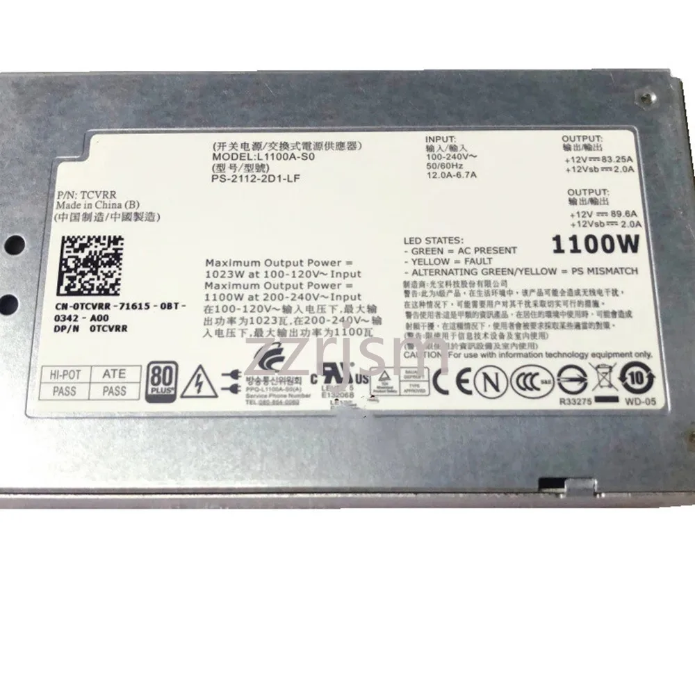 Original PSU For DELL PowerEdge R510 R810 R910 T710 1100W Power Supply  L1100A-S0 Z1100P-00  95%New 100% Tested