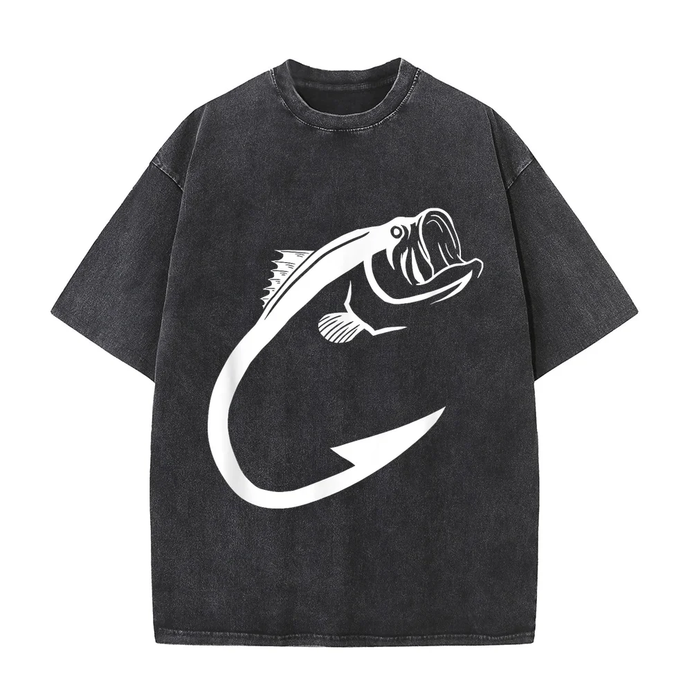 Fish Hook Minimal Art Cool Fishing Lover Gift T-Shirt Big Size Men's Clothes Luxury Loose Fit Angler Bass Cotton T Shirt Men
