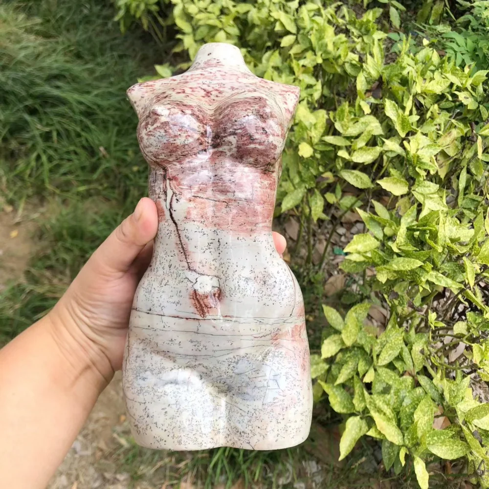 Natural Picture Stone Goddess Body Torso Statue, Hand Carved Crystal Female Body Sculpture, Spiritual Altar Decor Healing Gift