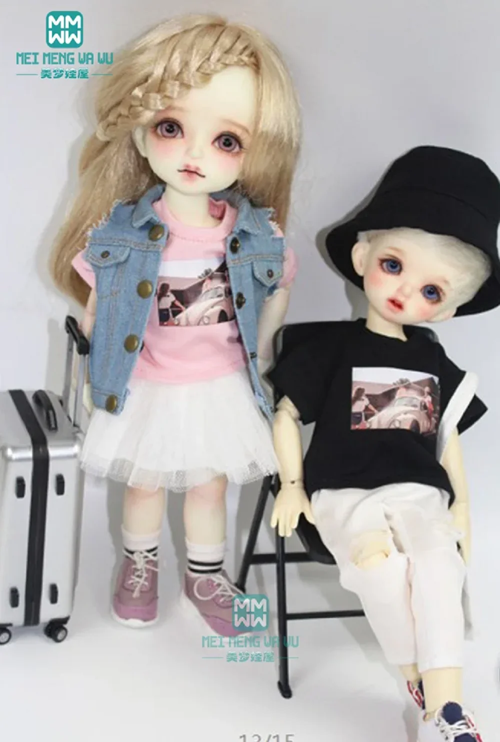 

BJD doll clothes fits 1/6 BJD doll fashion denim vest T-shirt trousers