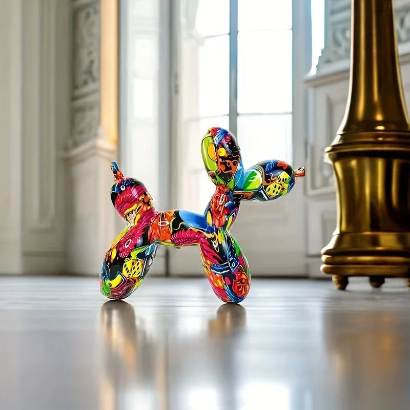 Graffiti Ballonhund Kunststoff-Skulptur Bunte Welpen-Figur Moderne Wohnzimmer-Dekoration Schlafzimmer Tischdekoration – Detail 3