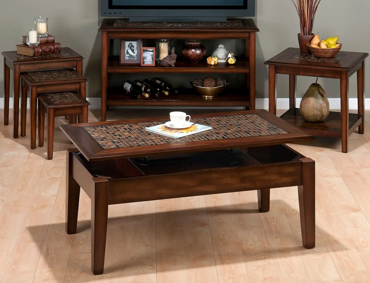 Sofa Table 48 inch with Mosaic Tile Inlay, Contemporary Transitional Console Table for Living Room,, Customized