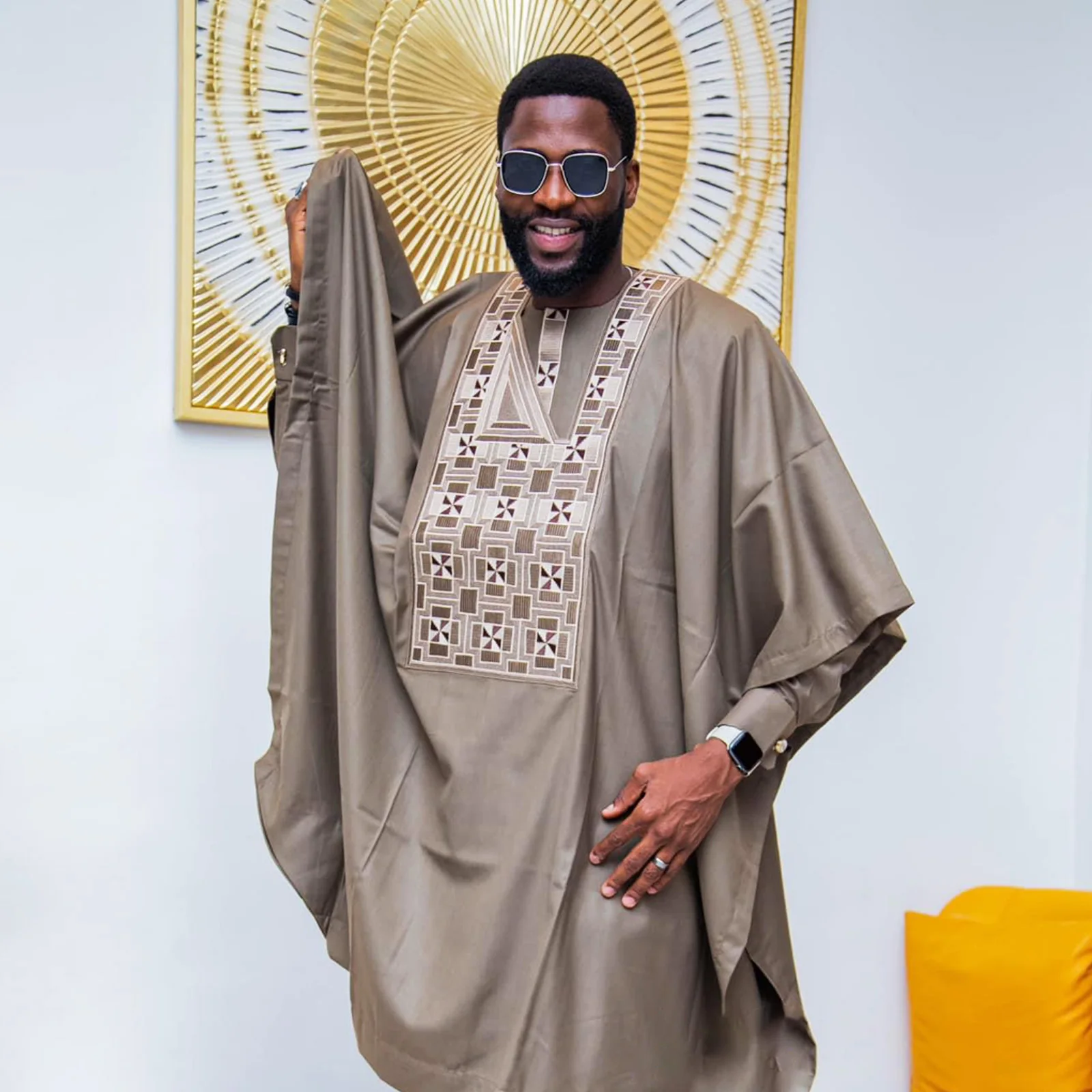 African Clothes For Man Bazin Riche Embroidery Design Top Long Sleeve