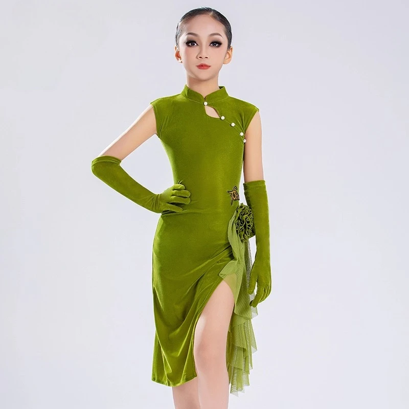 

Latin Dance Training Costume Girl New Children's Performance Costume Competition Regulations Latin dance dress