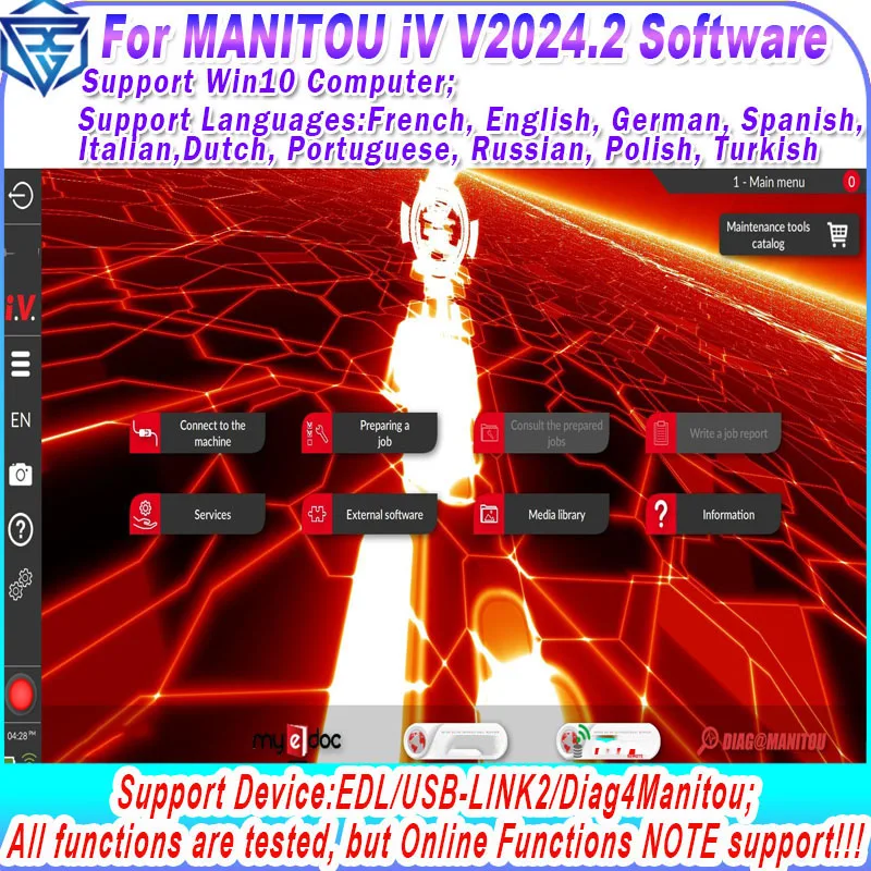 V2024.2 for MANITOU iV Interactive View Support EDL USB LINK2 Diag4MANITOU for Forklift AL/ ALT/ BT/ MC/ MLA/ MSI/MLT Many Brand