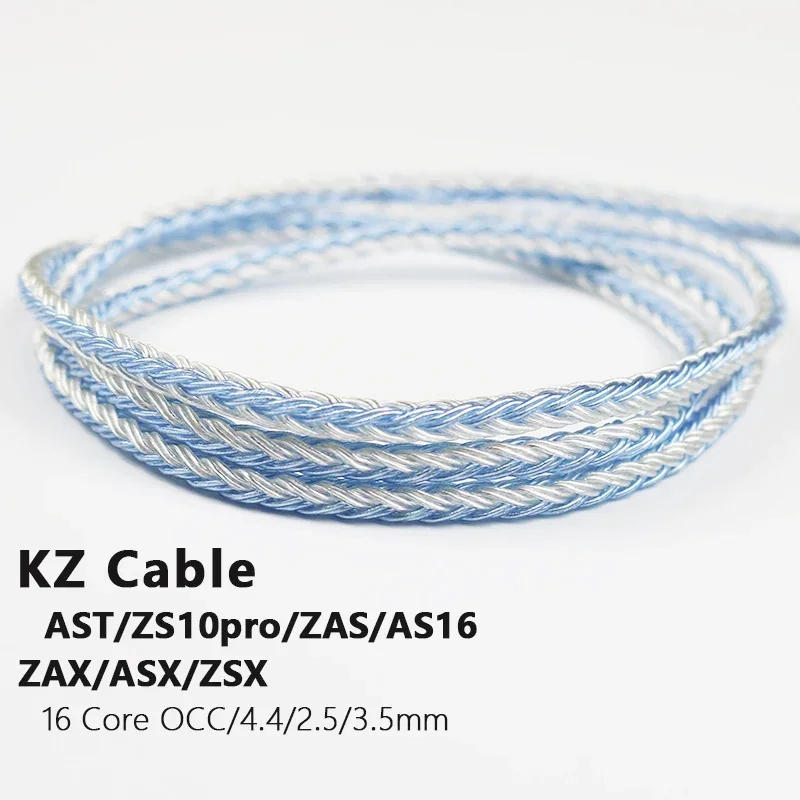 KZ-Cable for ZEX Pro CRN ZAX ASX ZSX AST ZS10 ZAS OCC 2.5 3.5mm with MIC, 16 Core Earphones, Silver Plated Upgrade, 4.4mm Balanc