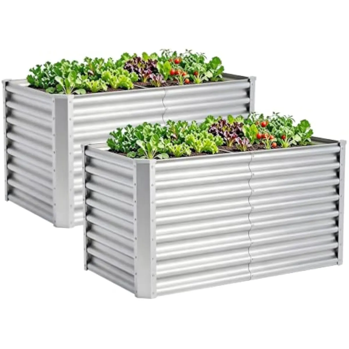 48x24x22in Two-Piece Elevated Garden Planter Set Made from Heavy-Duty Galvanized Alloy Steel with Drainage Holes Rustproof Easy