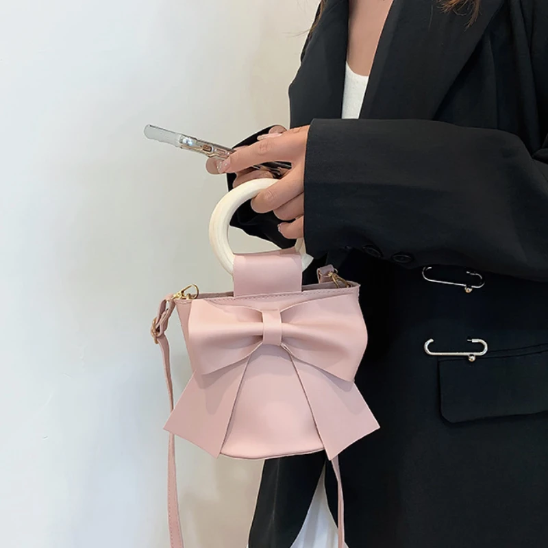 Fashion Women\'s Clutch Purse Handbags Summer Pink Bowknot Female Underarm Bags Sweet Girl\'s Small Square Shoulder Messenger Bag