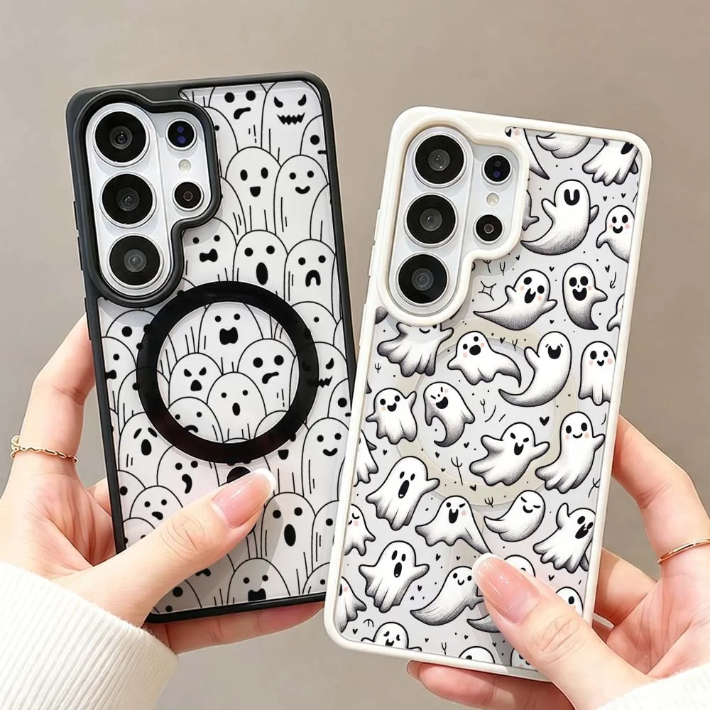 Minimalist Ghost Pattern Phone Case For Samsung Galaxy S26 S25 S24 S23 FE Plus Ultra Wireless Charge Magnetic Magsafe Cover