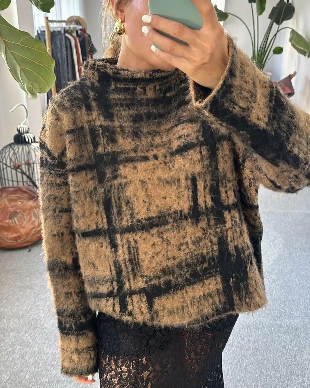 Pullover lavorati a maglia a collo alto scozzese da donna Chic manica lunga maglione corto caldo allentato Lady Autunno Inverno Pendolarismo Maglieria da strada