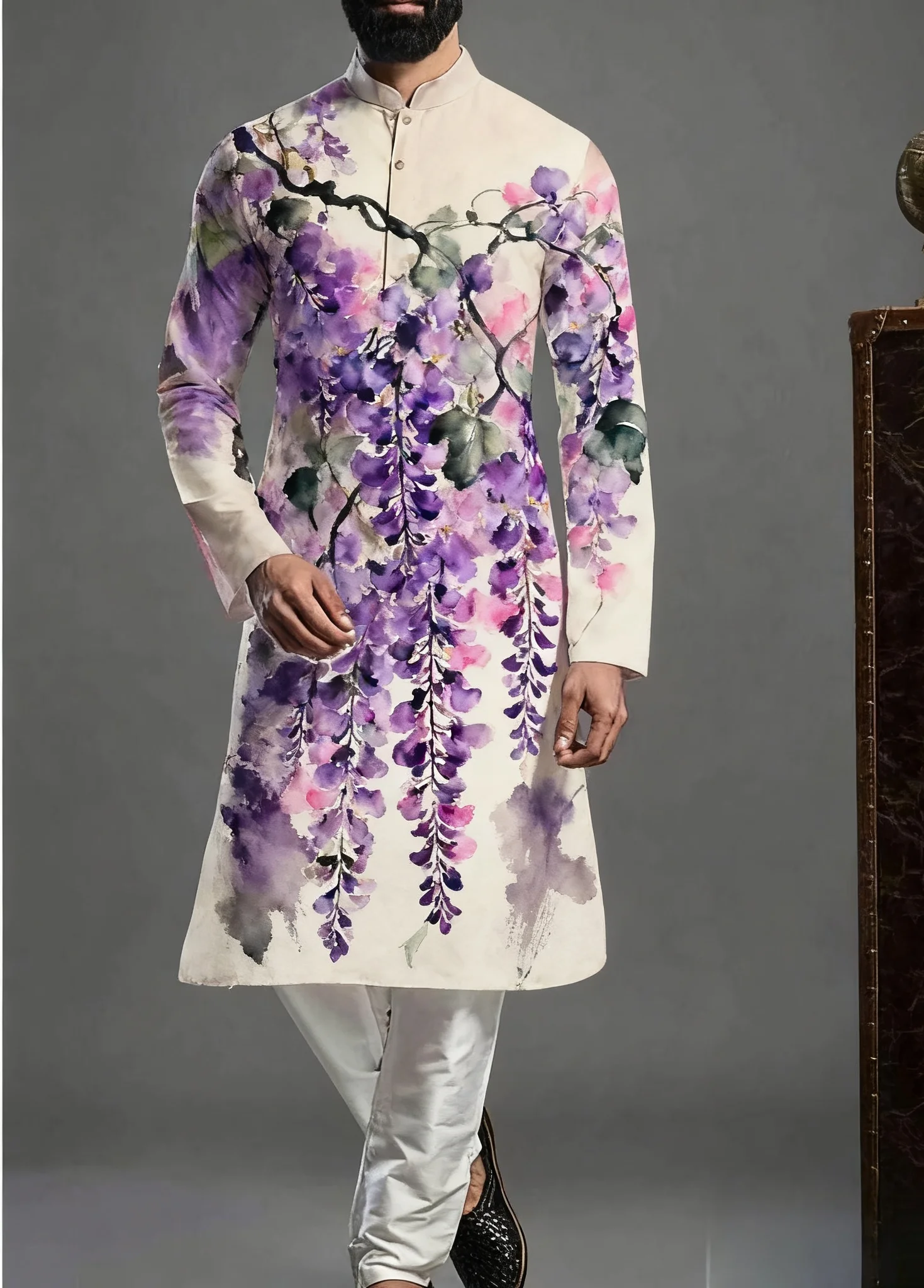2025Kurt men's digital print pattern kurta vardha fashionable casual fit regular robe suitable for all occasions