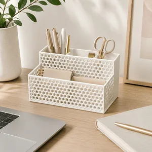 3D Printing Desktop Storage Box Honeycomb Hollow Large Capacity Office Stationery Storage Rack Matte White Ladder Multi-Zone Student Desk Sundries Arrangement Box Creative School Season Gift Suitable for Office Desk
