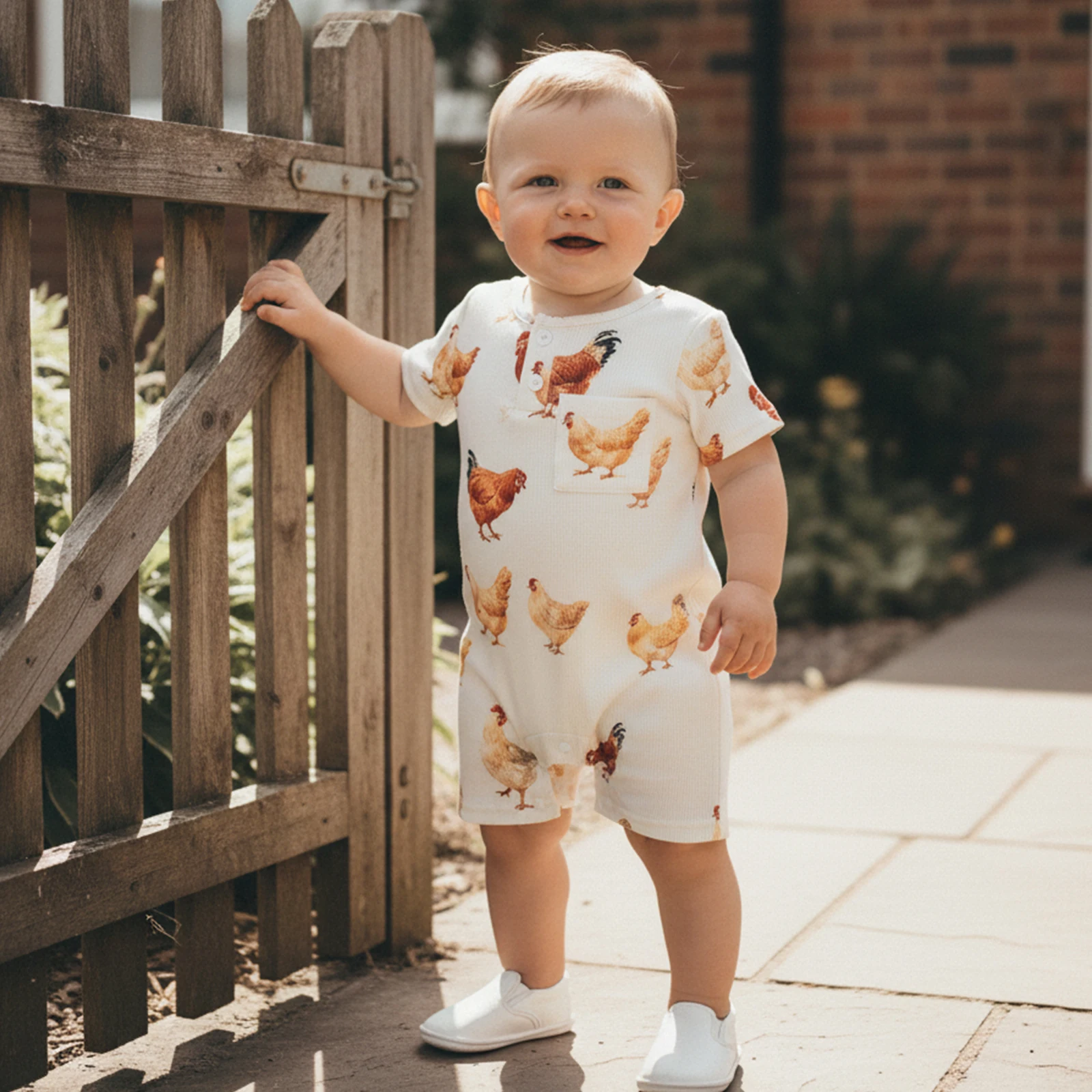 

Baby Boys Jumpsuit, Short Sleeve Crew Neck Chicken Print Summer Romper Clothes for Casual Daily