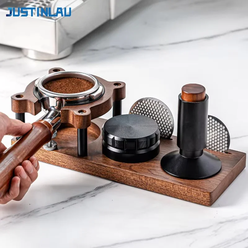 JUSTINLAU 51/53/54/58mm Wood Coffee Tamper Mat Station Stand Portafilter Holder Filter Screen Holder Espresso Storage Rack