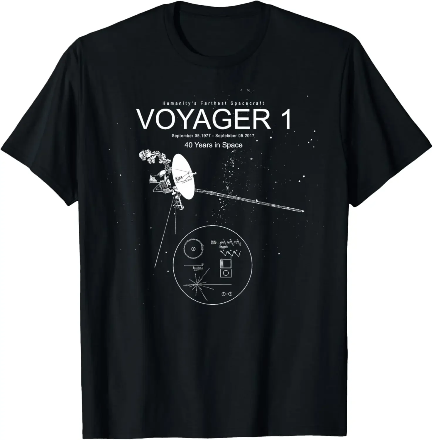 

Voyager 1 Spacecraft 40 Years In Space Graphic Tee Men's Short Sleeve Cotton T-Shirt
