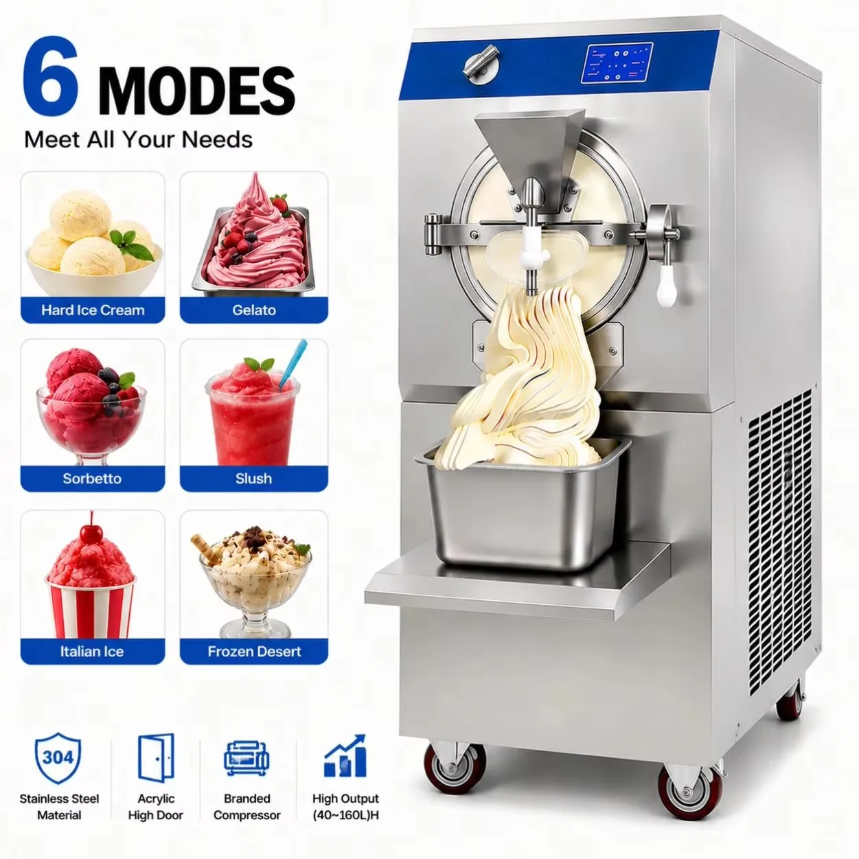 60L Batch Freezer Gelato Ice Cream Making Machine Hard Ice Cream Machine Acrylic Door