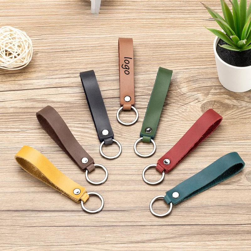 

Customized LOGO Keychain Blank Genuine Leather Buckle Accessories USB Flash Drive Hanging Rope Laser Engrave Car Keyring Gifts