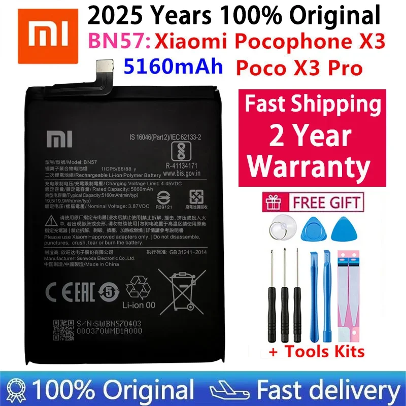 2025 High Quality 100% Original New Xiao mi BN57 5160mAh Phone Battery For Xiaomi Pocophone X3 Poco X3 Pro Replacement Batteries