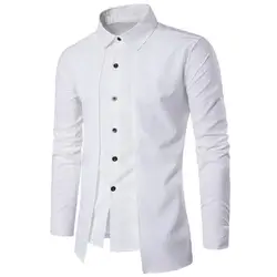 Camisa falsa de dos piezas con cuello levantado para hombre, solapa con solapa doble, manga larga, chaqueta Formal ajustada, Tops, camisa Social de moda