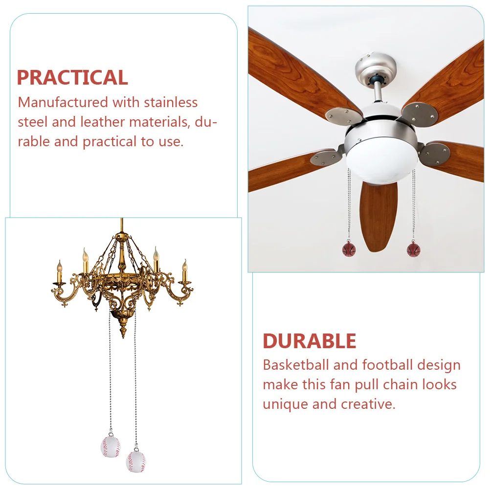 

2pcs Fan Pull Chain Extension Stainless Steel Basketball Design For Ceiling Light Fixtures Pendant Beaded Chains