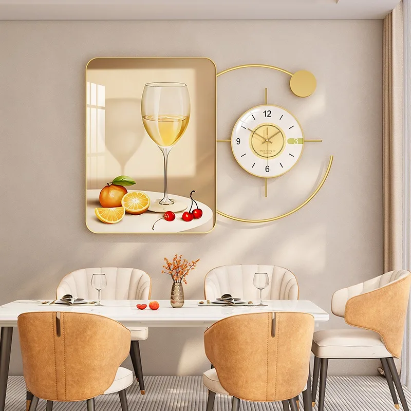 Minimalist Modern Restaurant Decoration Painting with Clock Mural Stone To Rotate Sandstone Background Wall Hanging Painting