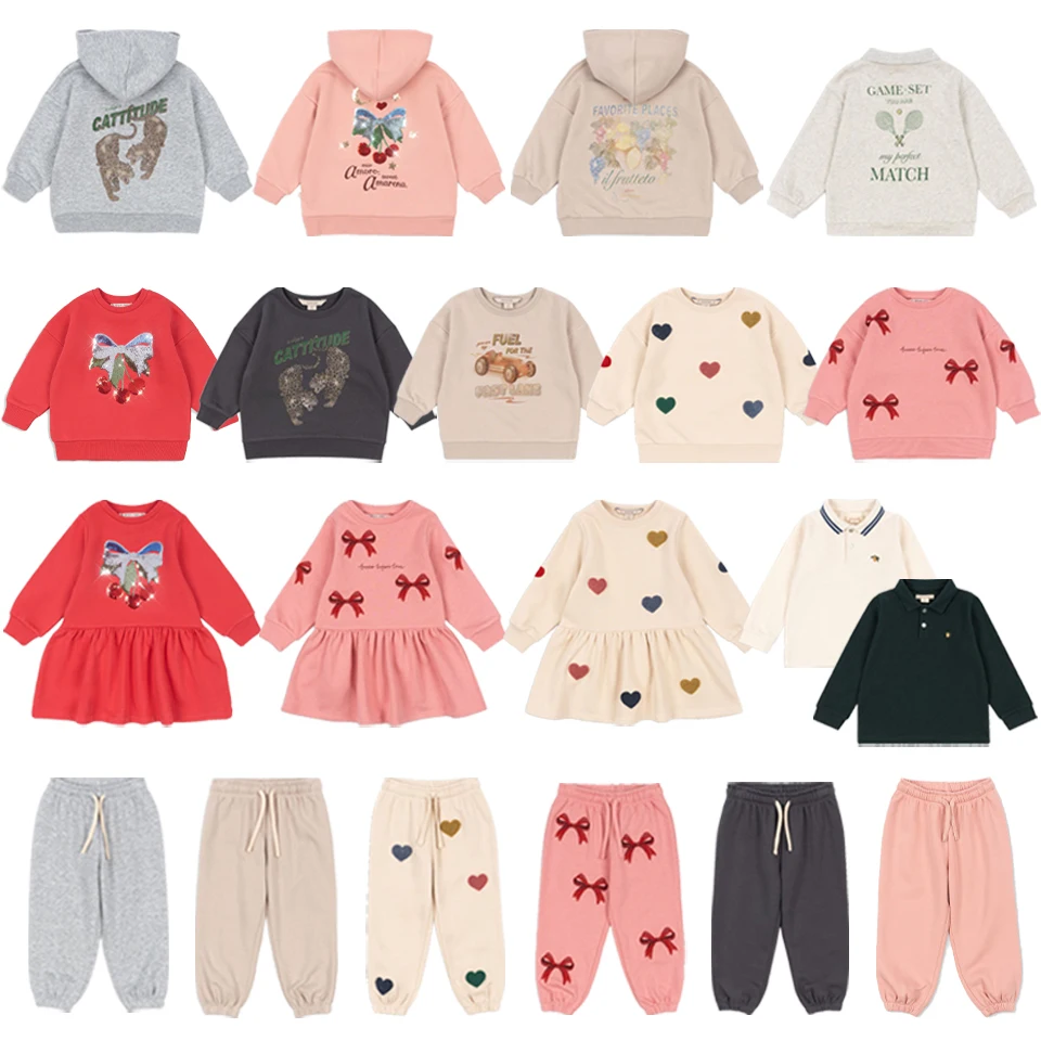 

Autumn Girls Hearts Embroidery Sweatshirt Dress 2025 KS Boys Sporty Hoodies Clothes Pants Children Jacket Trousers Outwear Set