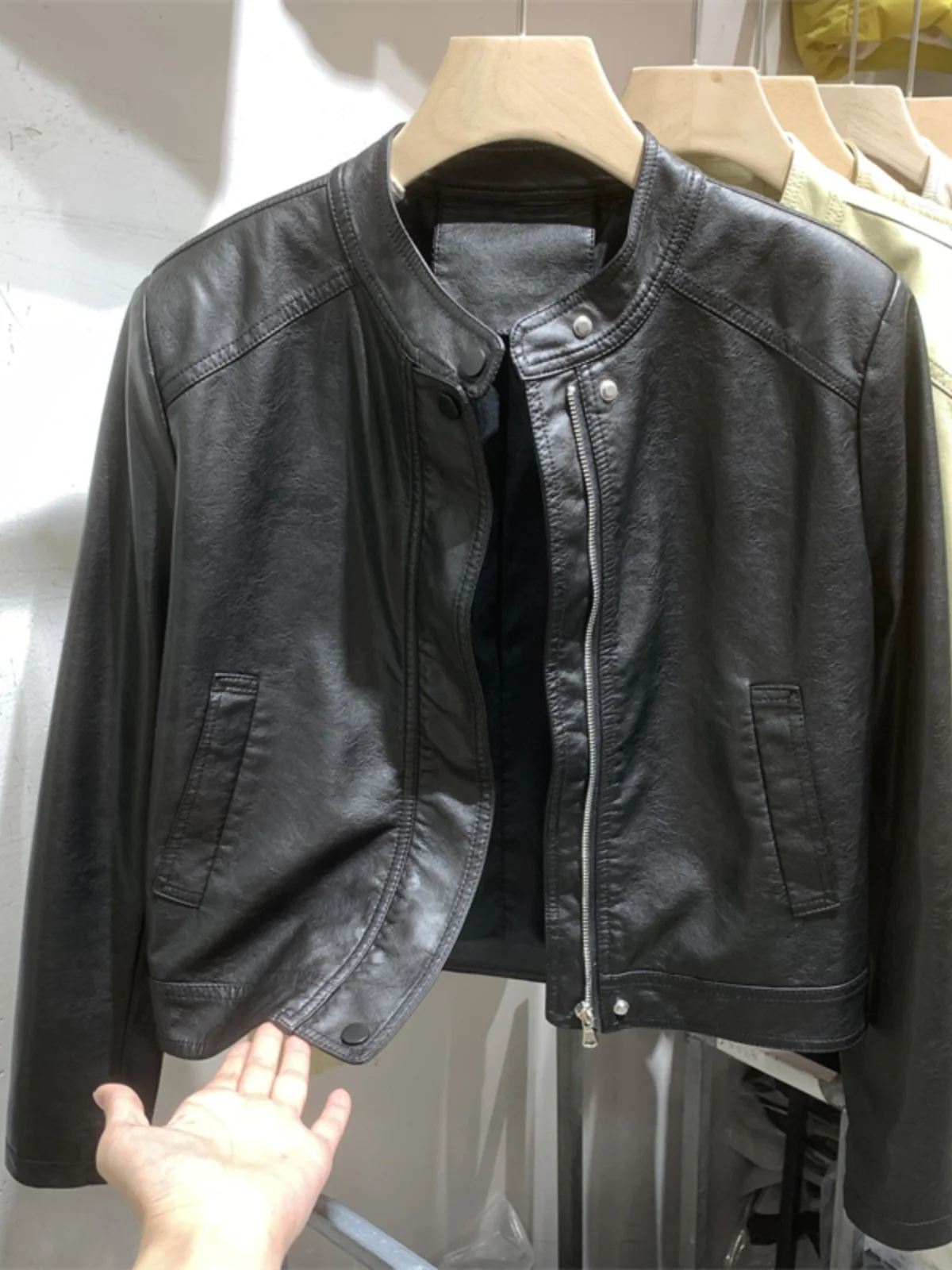 Hong Kong in pelle rosa Jaet da donna ort Casual Sle Primavera Autunno Dimagrante Cappotto in pelle versatile Pendolarismo Faion