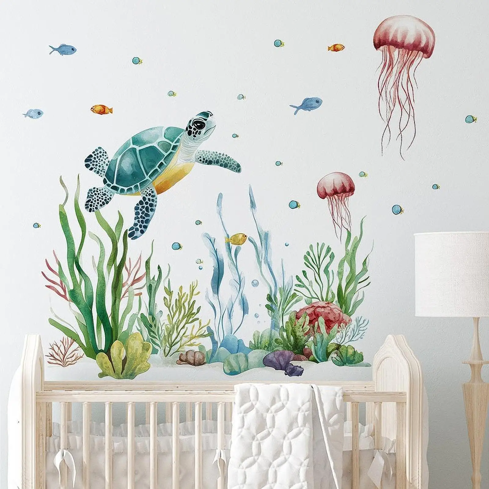 

2x Ocean Seaweed Turtle Wall Decals Funny for Summer Nursery Room Background
