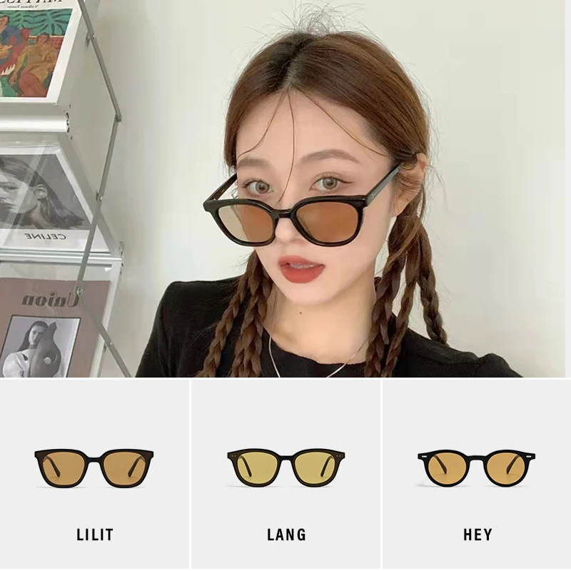 GM Sonnenbrille, braune Linse, schicker Ins-Schwarzrahmen, 2023, Neuankömmling, Tide Lilit Herren- und Damen-Sonnenbrille, Lang Summer