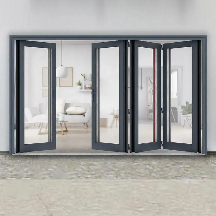 Panoramic Accordion Folding Door Corrosion Resistant Beach Aluminum Glass Folding Doors Summer Shading Finished Fold Able Doors