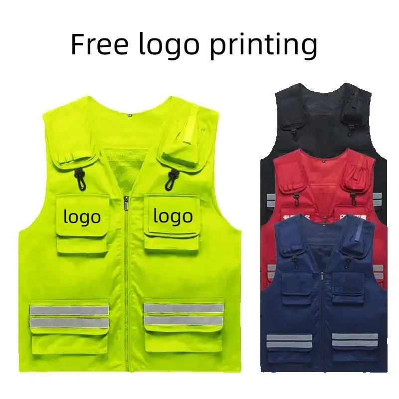 Men's Hunting Vest Logo Safety Working Fishing Shooting Red Tactical Vest Outdoor Photography Waistcoat Clothing
