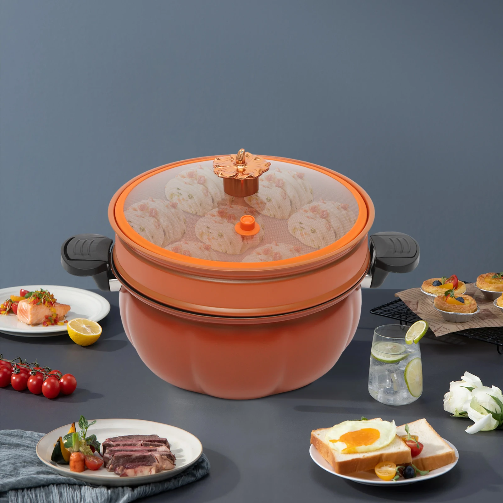 

8л железная и стеклянная микроскороварка, зеленая/оранжевая кастрюля в форме тыквы 38*24 см для домашней кухни