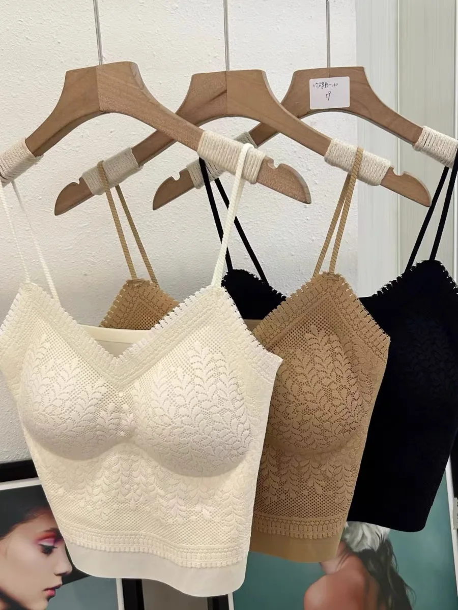 Summer Ice Silk Woman Vest Lace Dispensing Seamless Chest Pad One Piece Cup Women Sexy Small Sling Top Underwear