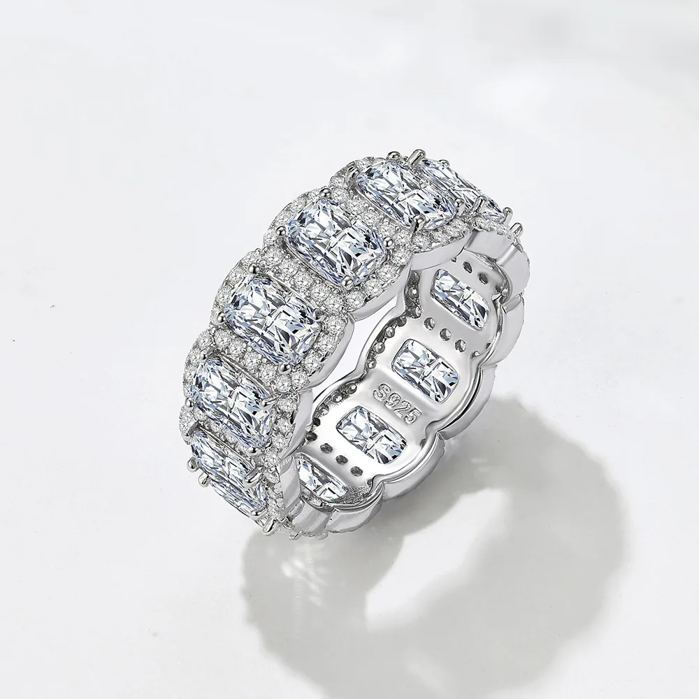 Dave&di S925 Pure Silver Zircon Full Diamond Combination Ring Fashionable And Simple European And American Ins Style Versatile